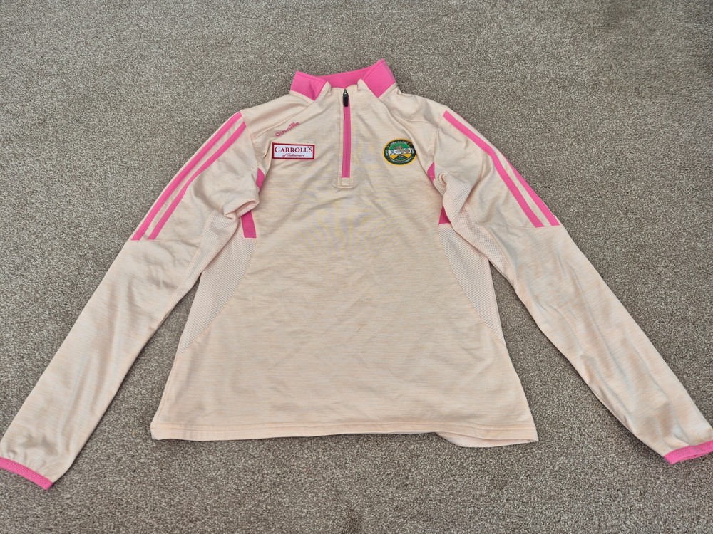 CLASSIC OFFALY O’NEILLS GAA GAELIC HURLING 1/4 ZIP PINK/WHITE TOP LADIES SIZE 12