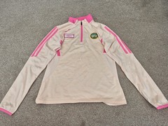 CLASSIC OFFALY O’NEILLS GAA GAELIC HURLING 1/4 ZIP PINK/WHITE TOP LADIES SIZE 12