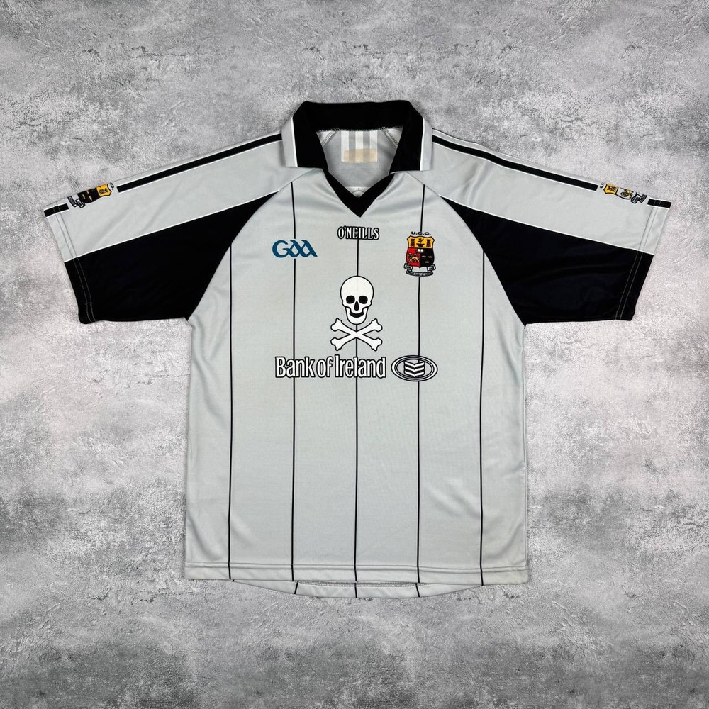 Vintage O’Neills UCC GAA Jersey Size L Bank of Ireland Skull Crossbones Shirt