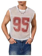 Men’s Jersey Shirt Number Graphic Mesh Tank Top Football X-Large White