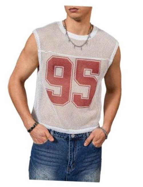 Men’s Jersey Shirt Number Graphic Mesh Tank Top Football X-Large White