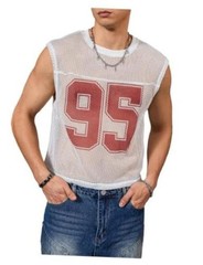 Men’s Jersey Shirt Number Graphic Mesh Tank Top Football X-Large White