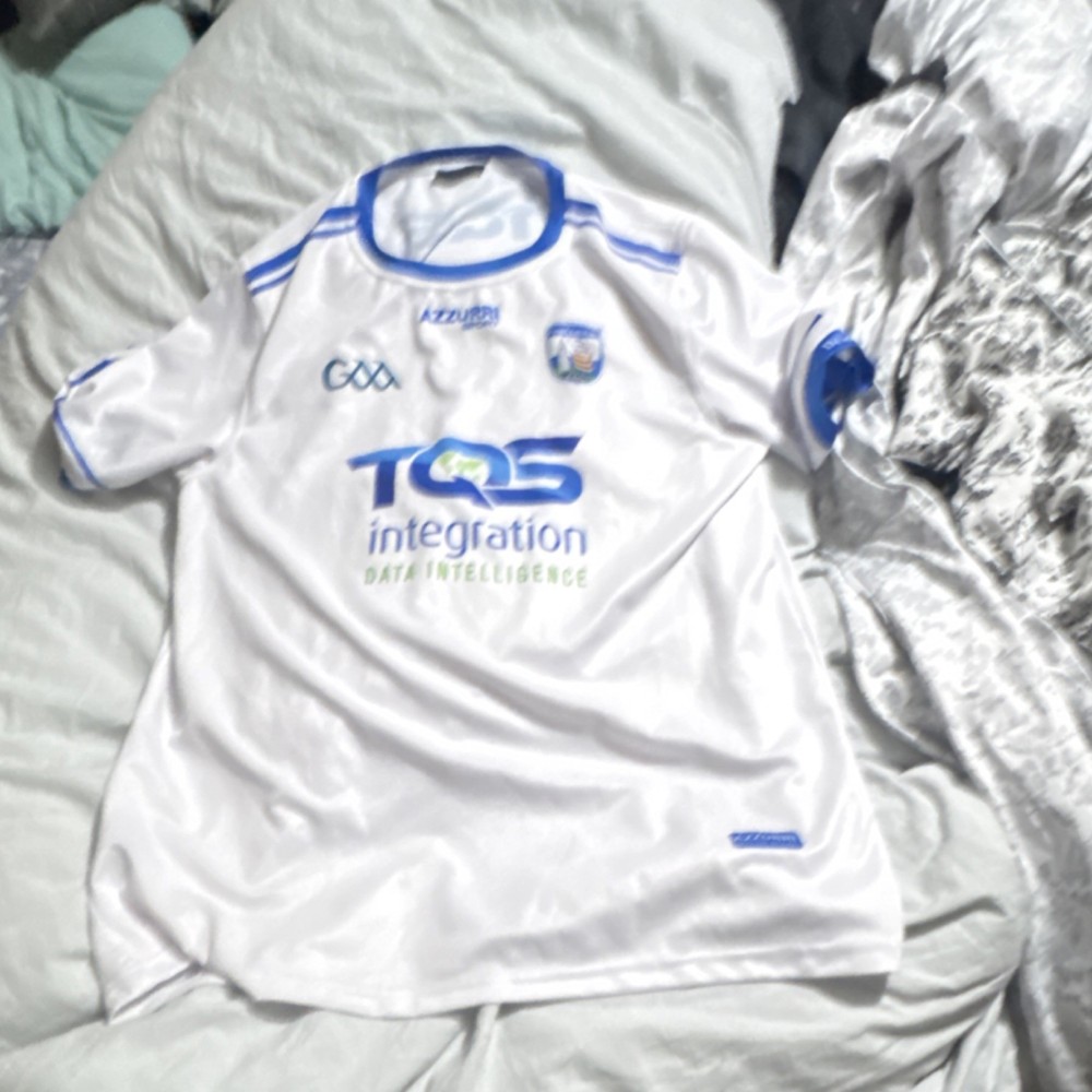 Azzurri Sport Waterford GAA Gaelic Football Jersey White Blue Polyester Durable