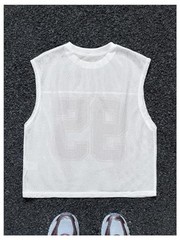 Men’s Number Jersey Shirt Crew Neck Sleeveless Mesh Tank Tops Y2k Large White