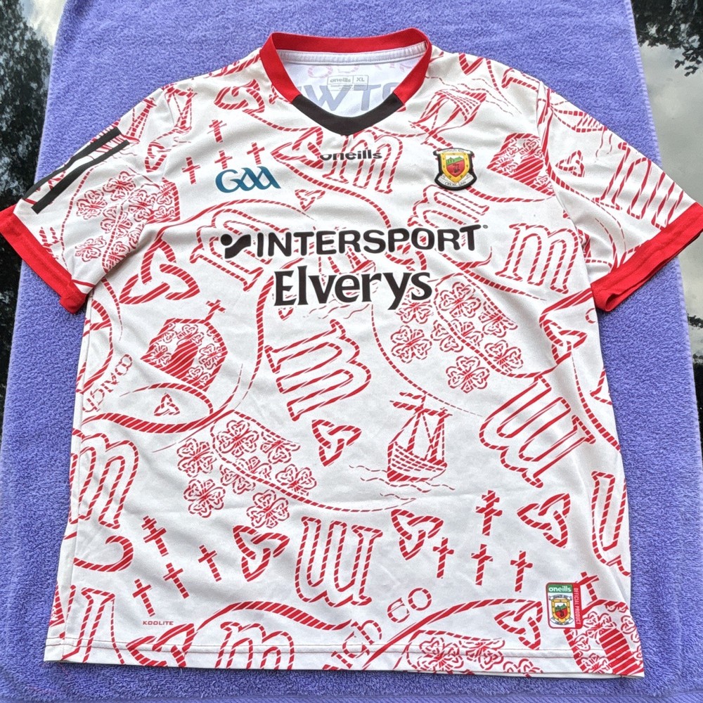 O’Neills Mayo GAA Gaelic Football Jersey White/Red/Black XL Polyester Breathable