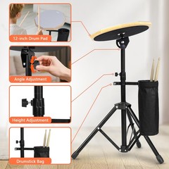 12 Inch Practice Drum Pad with Stand, Sticks and Drum Stick Bucket, Beginner …