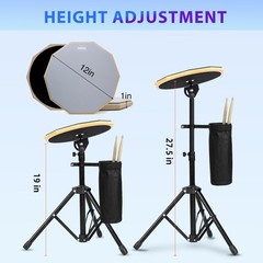 12 Inch Practice Drum Pad with Stand, Sticks and Drum Stick Bucket, Beginner …