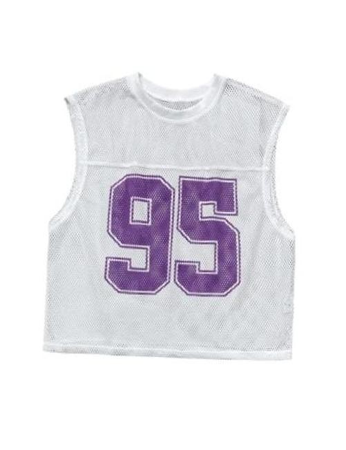 Men’s Jersey Shirt Number Graphic Mesh Tank Top Small White and Purple