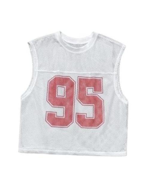 Men’s Number Jersey Shirt Crew Neck Sleeveless Mesh Tank Tops Y2k Large White