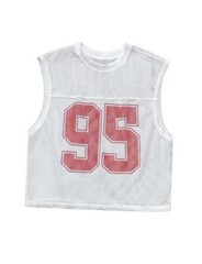 Men’s Number Jersey Shirt Crew Neck Sleeveless Mesh Tank Tops Y2k Large White