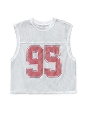 Men’s Number Jersey Shirt Crew Neck Sleeveless Mesh Tank Tops Y2k Large White
