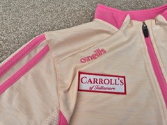 CLASSIC OFFALY O’NEILLS GAA GAELIC HURLING 1/4 ZIP PINK/WHITE TOP LADIES SIZE 12