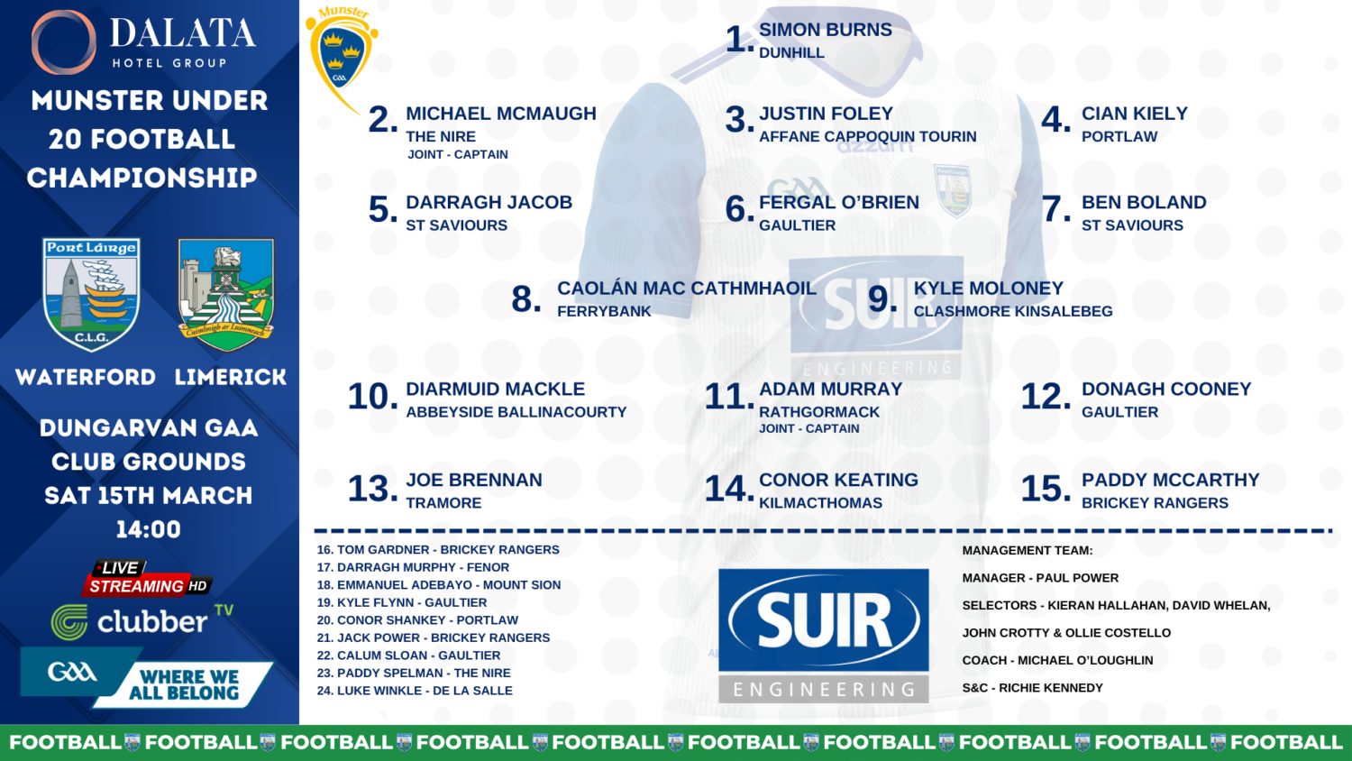Under 20 Football Team Waterford GAA